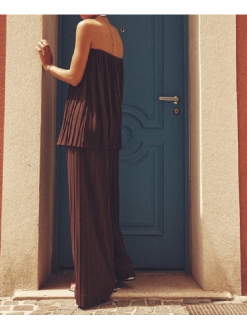 ZARA CO-ORD Brown Pleated Strapless Two-Piece Set Pants and Top